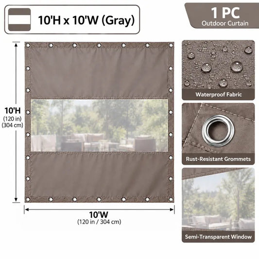 Outdoor Transparent Panel Curtain, 18 Oz Waterproof PVC Polyester Weather-Resistant 10X10 Ft Full Coverage Curtain for Patios/Gazebos & Pergola-238830