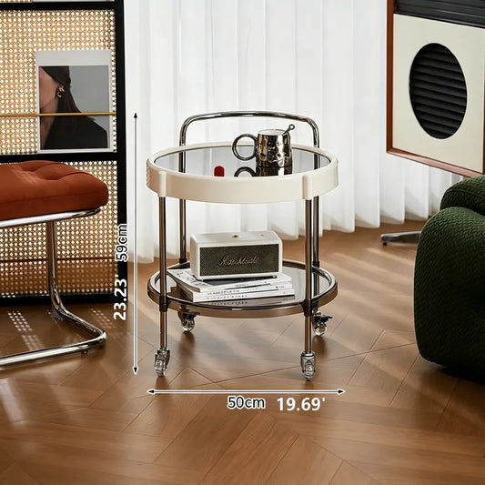 UFORU Decorative Modern Minimalist Layered Utility Cart - 2-Tier/3-Tier round Rolling Storage Trolley, 2-Tier Can Beverage Utility Carts for Compact Apartments Living Room, Black/White Home Organizer Rack for Modern Home Decor & Kitchen Accessories